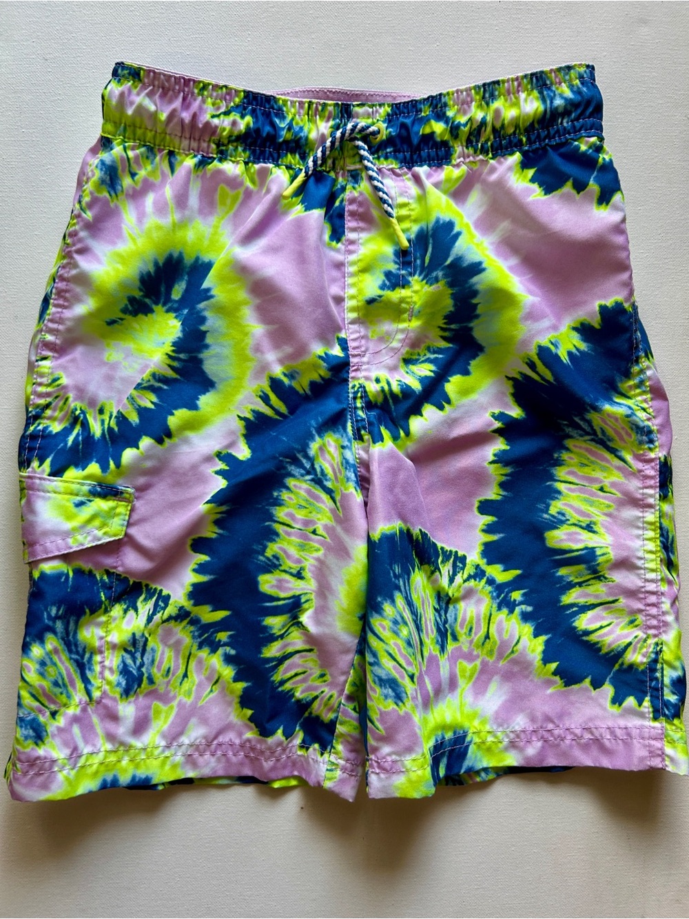 Cat & Jack Boys Tie-Dye Cargo Swim Trunks - Medium | Neon